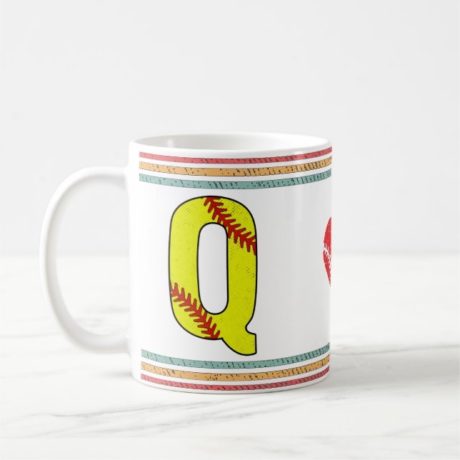 Vintage Retro Softball Letter Q Sports Kaffemugg (Vänster)