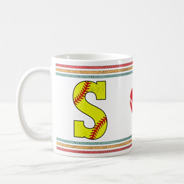 Vintage Retro Softball Letter S Design Kaffemugg (Vänster)