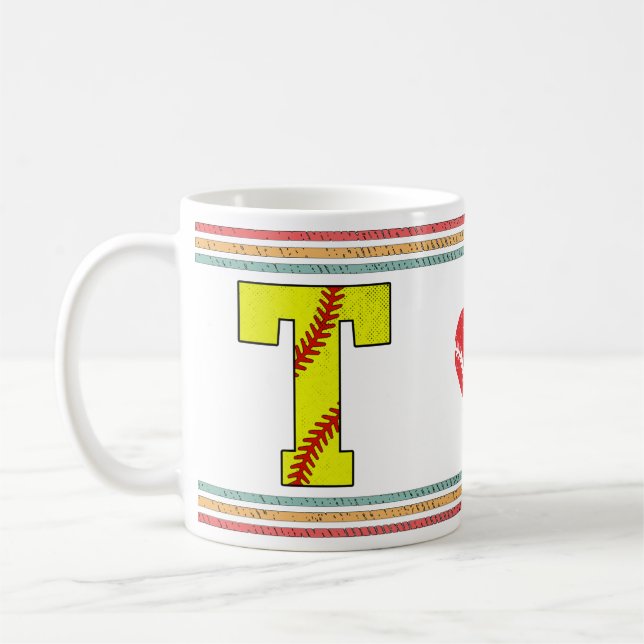 Vintage Retro Softball Letter T Artwork Kaffemugg (Vänster)