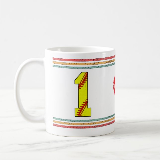 Vintage Retro Softball Number 1 Design Kaffemugg (Vänster)