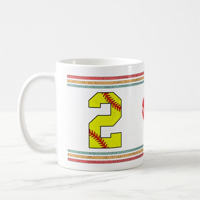 Vintage Retro Softball Number 2 Artwork Kaffemugg (Vänster)