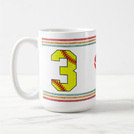 Vintage Retro Softball Number 3 Typography Kaffemugg