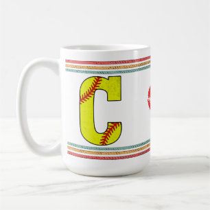 Vintage Retro Softboll Bokstav C Typografi Kaffemugg