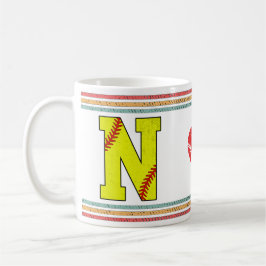 Vintage Retro Softboll Bokstav N Distressed Kaffemugg