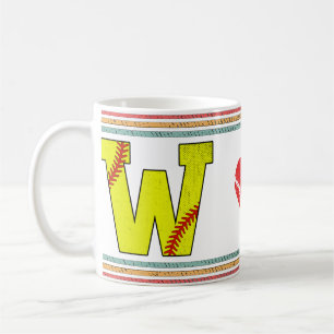 Vintage Retro Softboll Bokstav W Distressed Kaffemugg