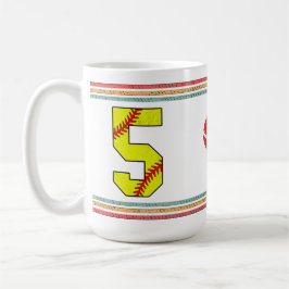 Vintage Retro Softboll Nummer 5 Distressed Kaffemugg