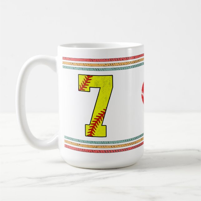 Vintage Retro Softboll Nummer 7 Atletisk Kaffemugg (Vänster)