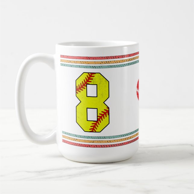 Vintage Retro Softboll Nummer 8 Sport Kaffemugg (Vänster)