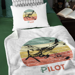 Vintage Retro Solnedgång, Flygplanspilot,Cool Avia Fleecefilt