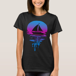Vintage Retro Solnedgång Segling T Shirt