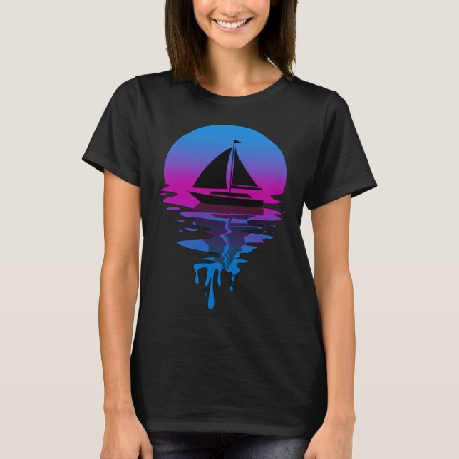 Vintage Retro Solnedgång Segling T Shirt (Framsida)
