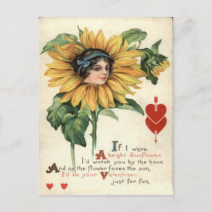Vintage Retro Solros Valentine Card Helg Vykort