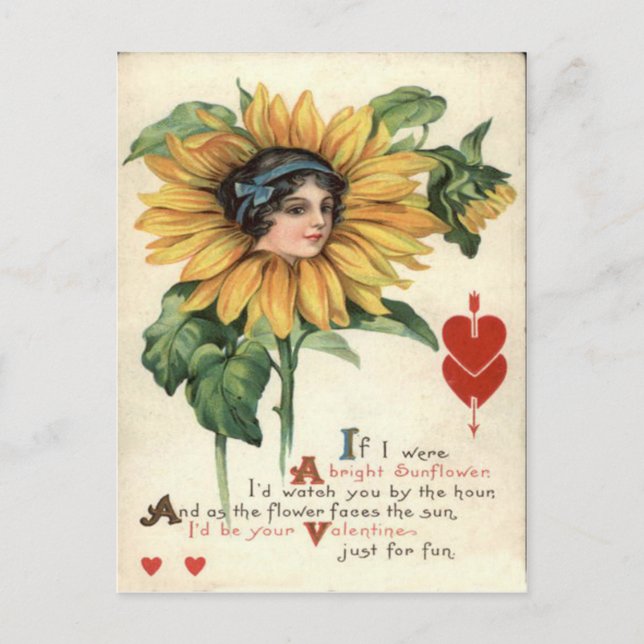 Vintage Retro Solros Valentine Card Helg Vykort (Framsida)