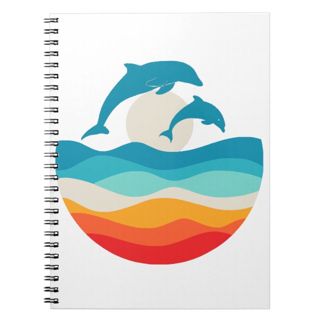 Vintage Retro Sommar Tid Strand Delfin  Anteckningsbok (Framsidan)