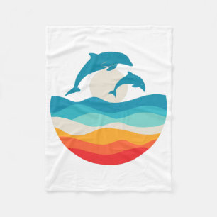 Vintage Retro Sommar Tid Strand Delfin  Fleecefilt