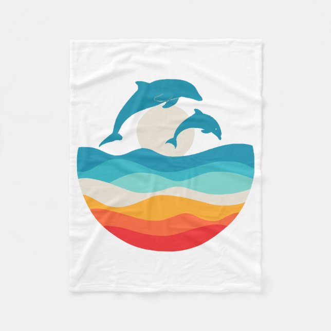 Vintage Retro Sommar Tid Strand Delfin  Fleecefilt (Framsidan)