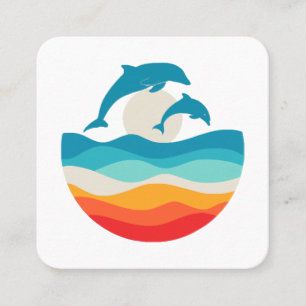 Vintage Retro Sommar Tid Strand Delfin Fyrkantigt Visitkort