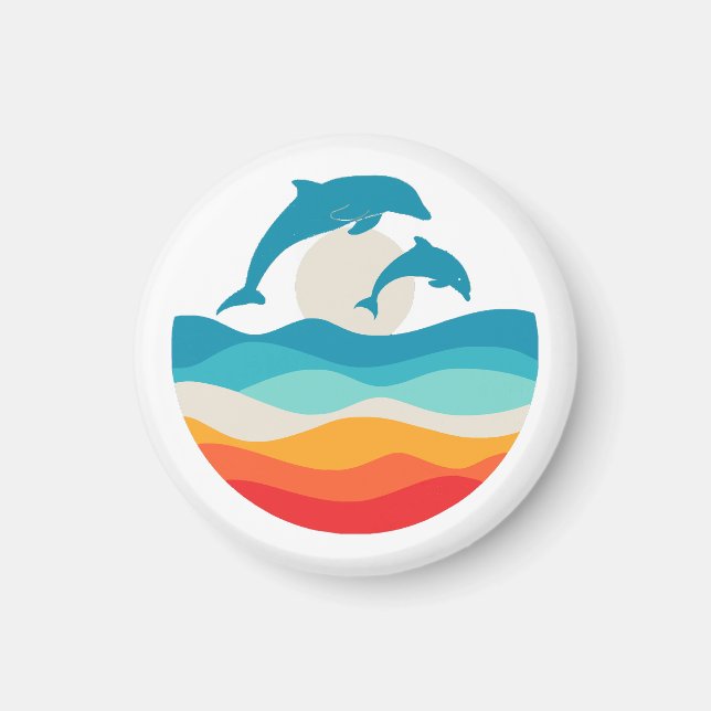 Vintage Retro Sommar Tid Strand Delfin  Magnet (Framsidan)
