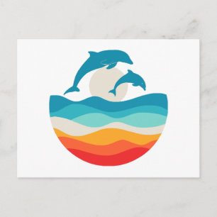 Vintage Retro Sommar Tid Strand Delfin Vykort