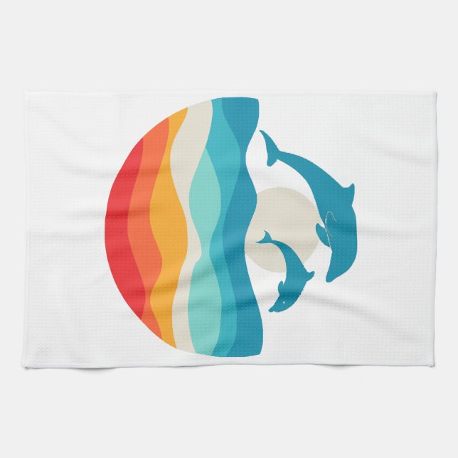 Vintage Retro, sommartid, doppindelfiner Kökshandduk (Horisontell)