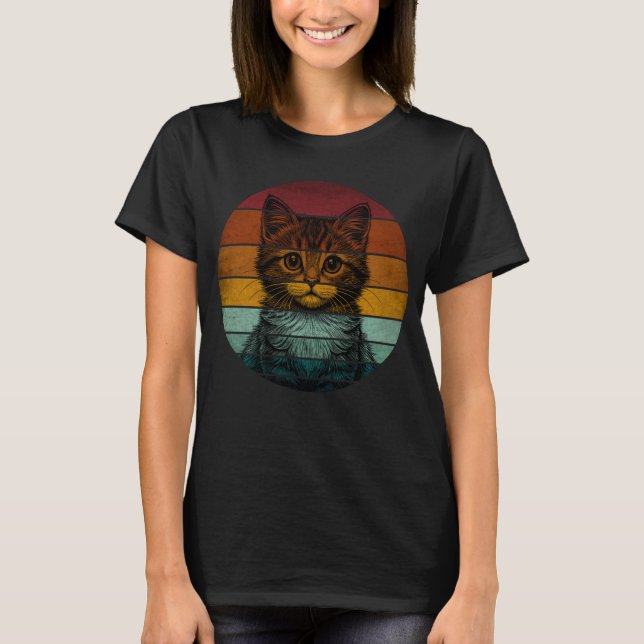 Vintage Retro Söt Katt T Shirt (Framsida)