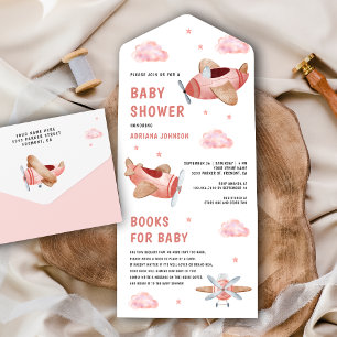 Vintage Retro Söt Rosa Flygplan Bebis Shower