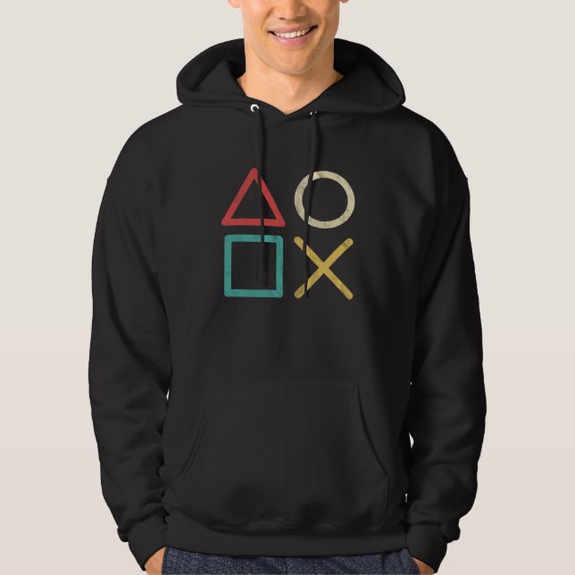 Vintage Retro Spelkonsoll Kontroll Åtgärd Men Hoodie (Framsida)