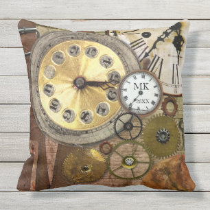 Vintage Retro Steampunk tar tid på utrustar antik Utomhuskudde