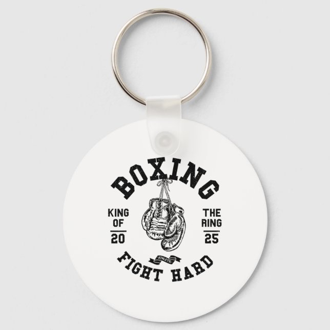 Vintage Retro Stil Boxerhandskar Kung vid Ring Nyckelring (Framsida)
