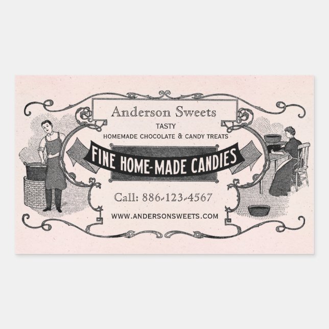 Vintage Retro Stil Homemade Candy Anpassningsbar L Rektangulärt Klistermärke (Framsida)