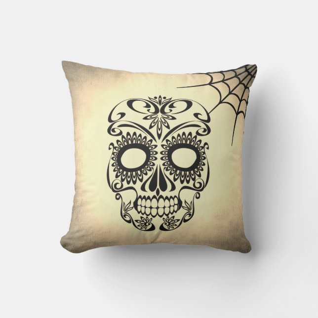Vintage Retro Stil Skull & korsben - Cobweb Kudde (Framsida)