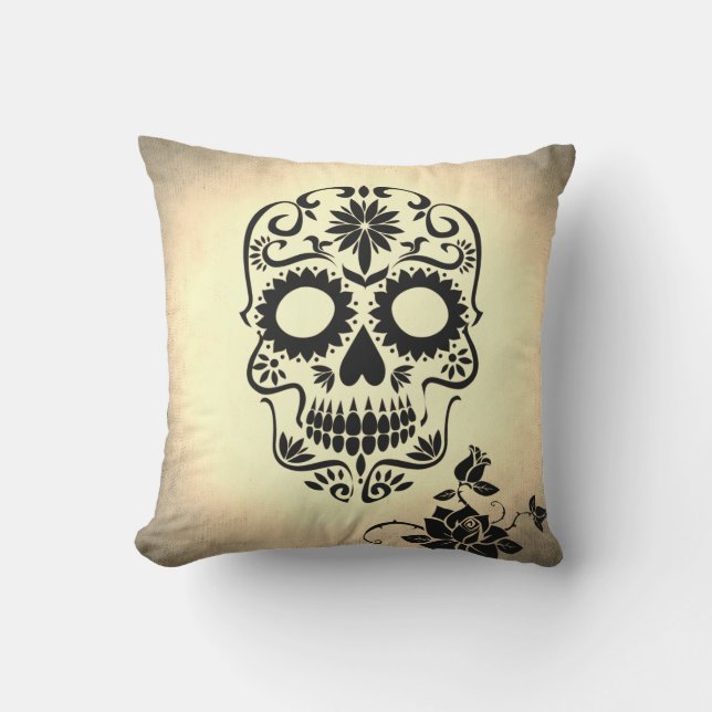 Vintage Retro Stil Skull & korsben - Cobweb Utomhuskudde (Framsida)