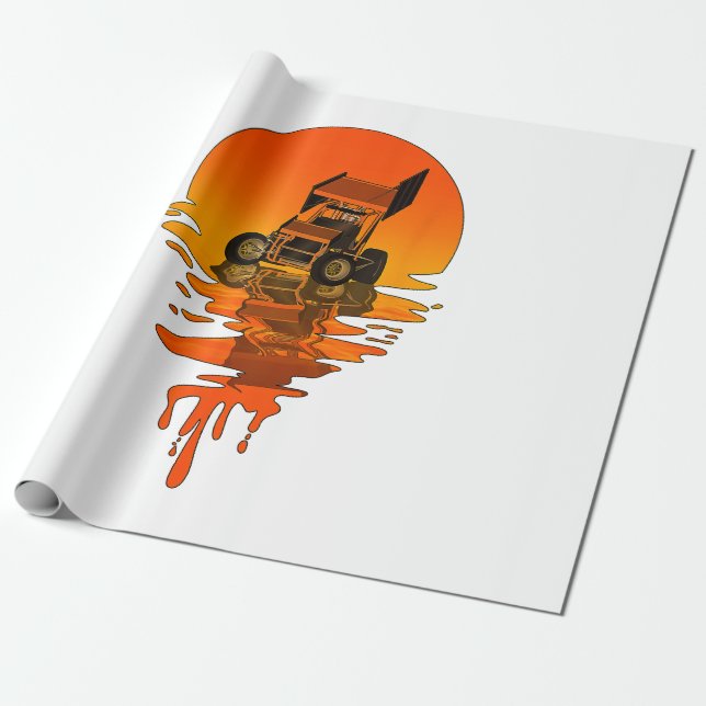 Vintage Retro Stil Sprint Car-Tävla Presentpapper (Utrullad)