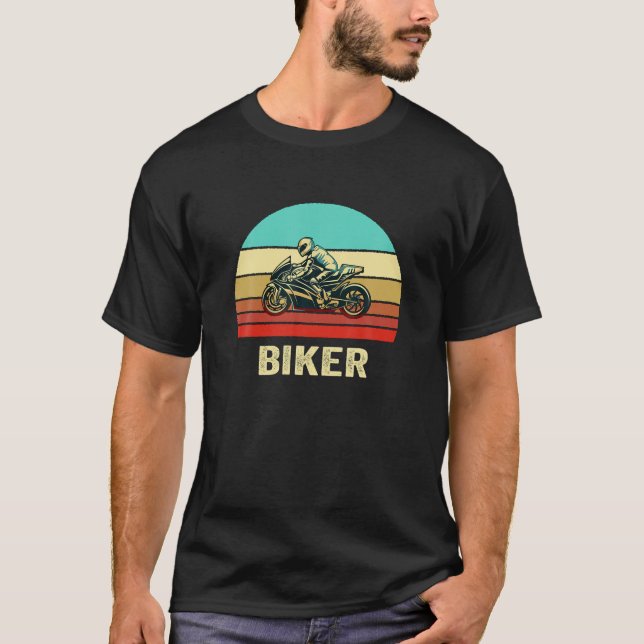Vintage Retro Stil Sunset Biker T Shirt (Framsida)