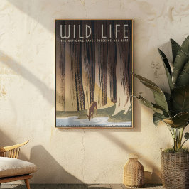 Vintage Retro Stor Vild Liv Nationalpark Poster