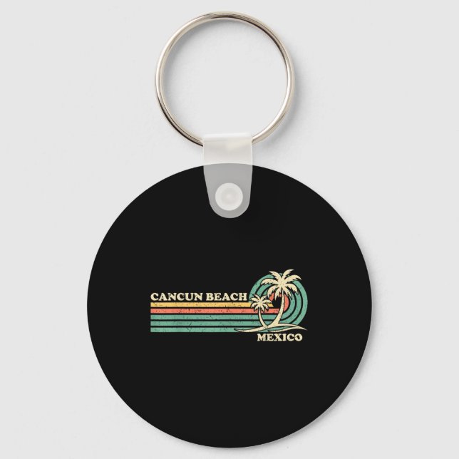 Vintage Retro Summer Vacation Mexico Cancun Beach Nyckelring (Framsida)