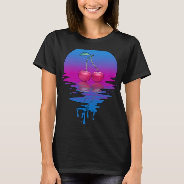 Vintage Retro Sunset Cherry T Shirt (Framsida)