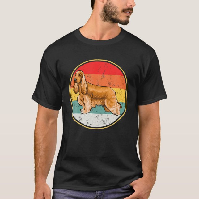 Vintage Retro Sunset Cocker Spain Hund T Shirt (Framsida)