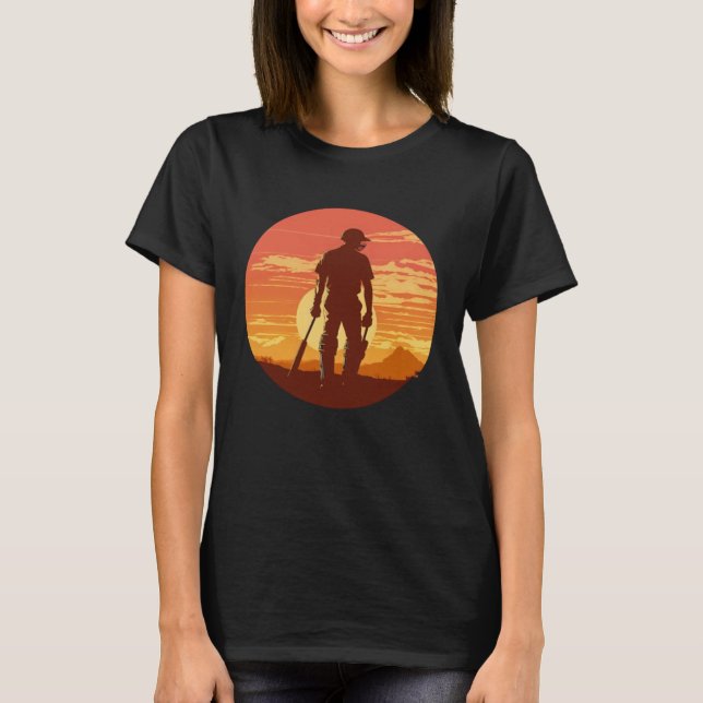 Vintage Retro Sunset Cricket Player T Shirt (Framsida)