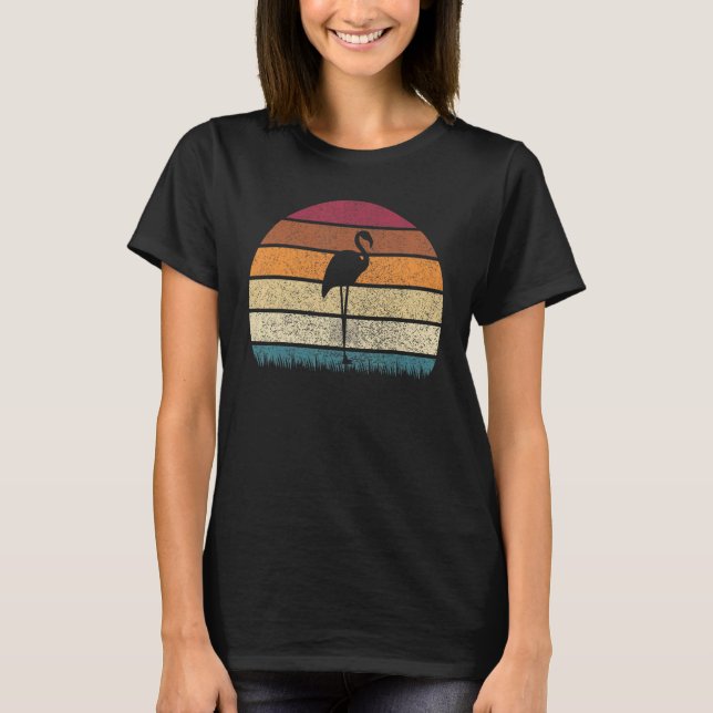 Vintage Retro Sunset Flamingo Bird Silhouette T Shirt (Framsida)