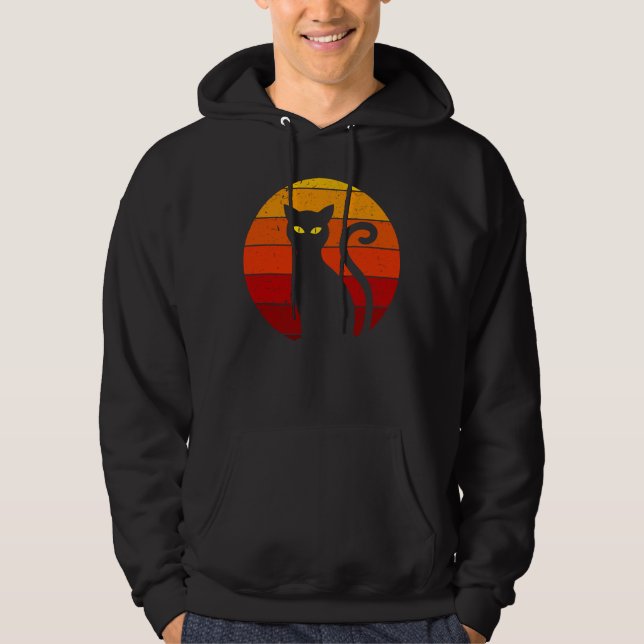 Vintage Retro Sunset Halloween Black Cat I Hoodie (Framsida)