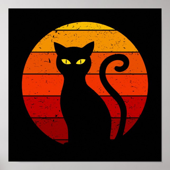 Vintage Retro Sunset Halloween Black Cat I Poster (Framsidan)