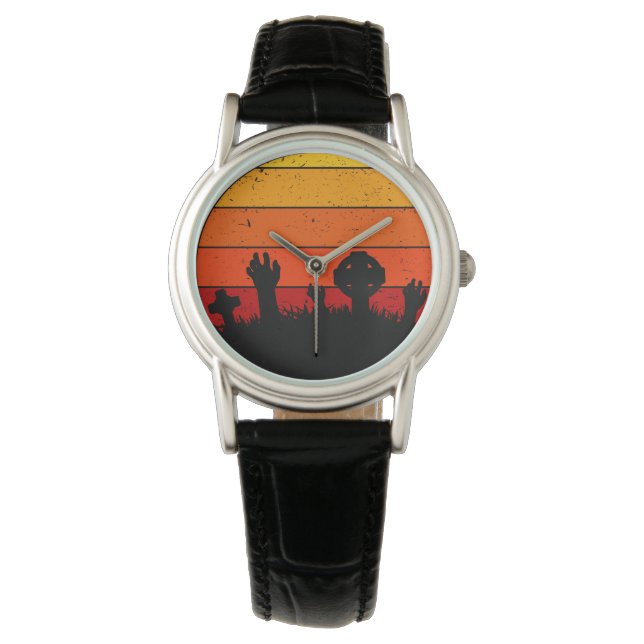 Vintage Retro Sunset Halloween Cemetery I Armbandsur (Framsida)