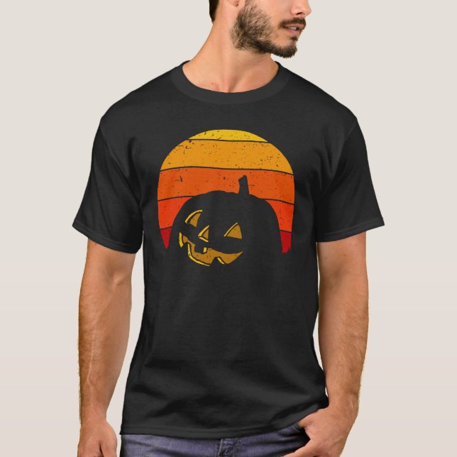Vintage Retro Sunset Halloween Pumpkin I T Shirt (Framsida)