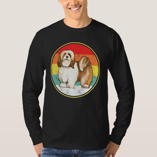 Vintage Retro Sunset Lhasa Apsos Hund T Shirt (Framsida)