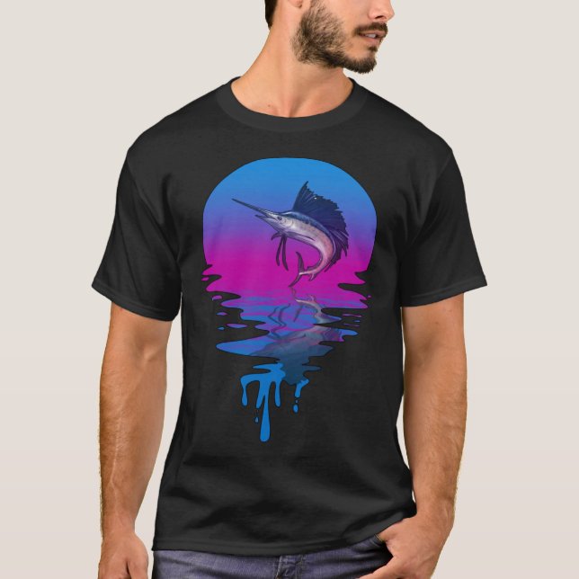 Vintage Retro Sunset Marlin T Shirt (Framsida)