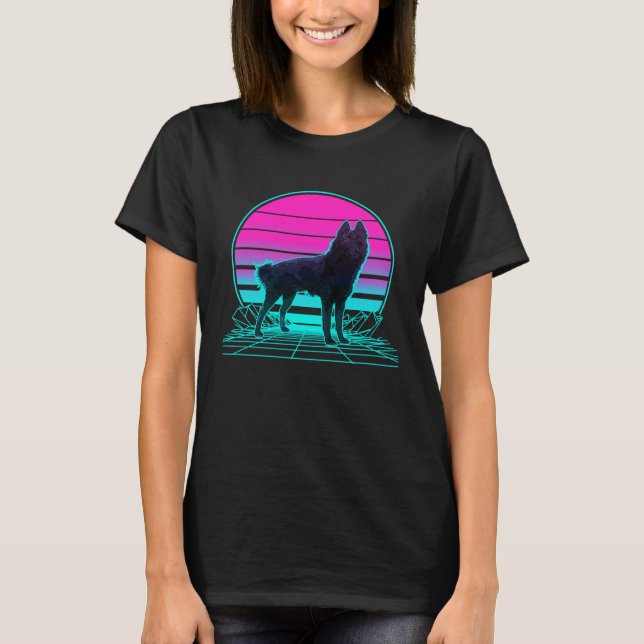 Vintage Retro Sunset Schipperke T Shirt (Framsida)
