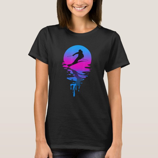 Vintage Retro Sunset Skiing T Shirt (Framsida)