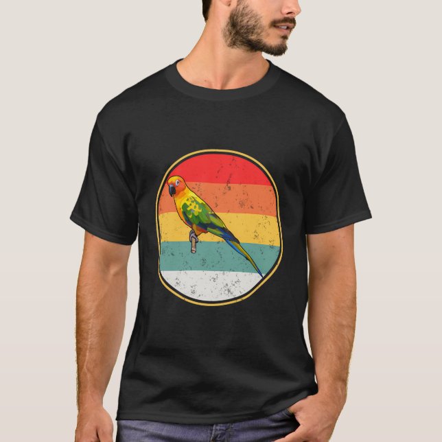 Vintage Retro Sunset Sol Conure Bird T Shirt (Framsida)