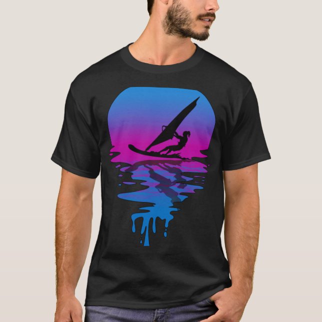 Vintage Retro Sunset Windsurfing T Shirt (Framsida)